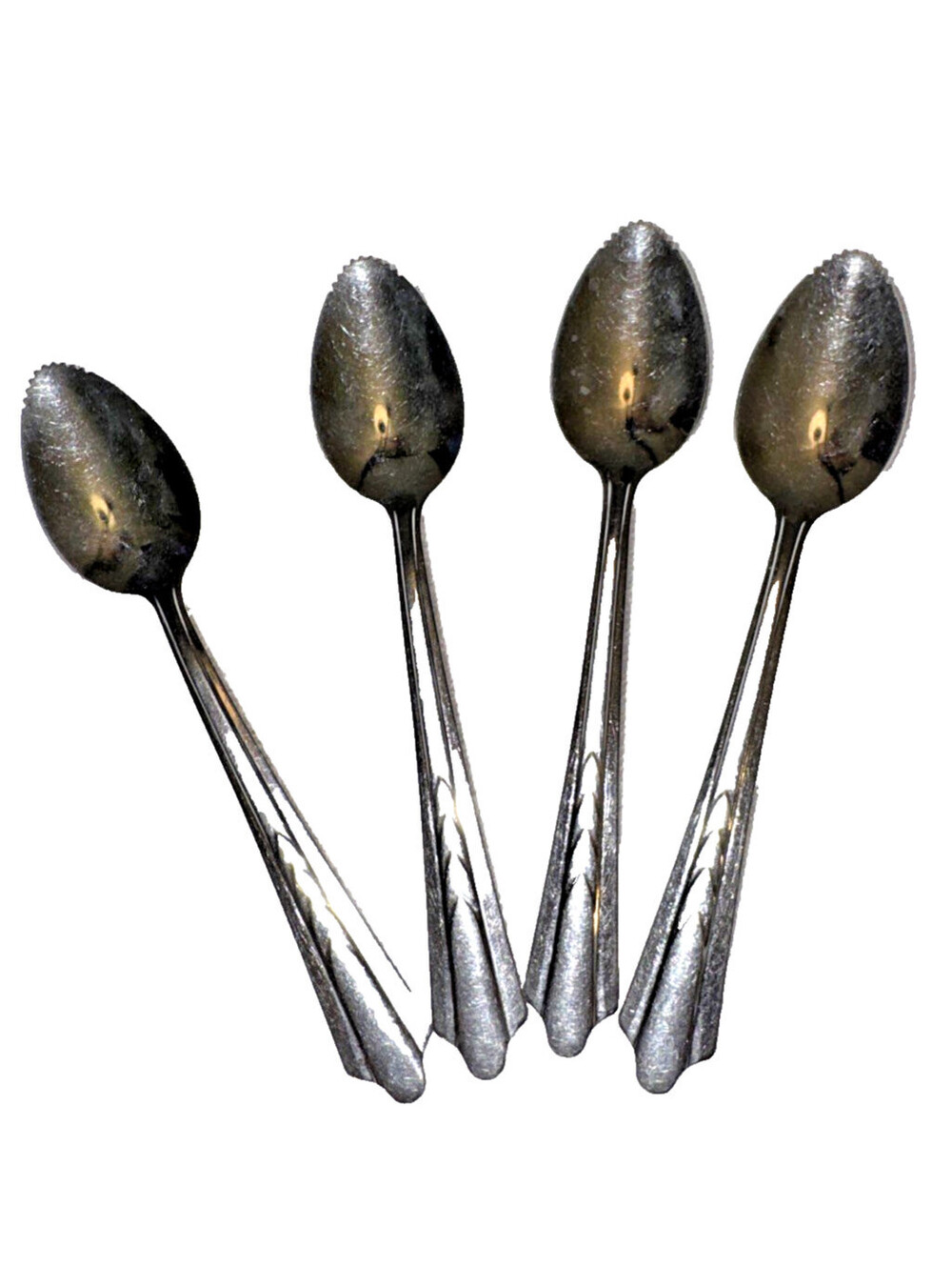 4 Grapefruit Spoons Ekco EKS7 Chevron Pattern Stainless Steel Flatware USA 6"
